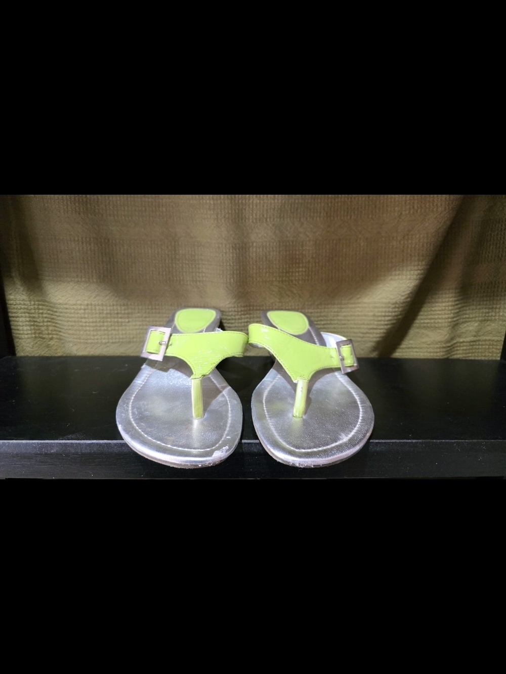 Womens Lime Green T-Strap Sandals